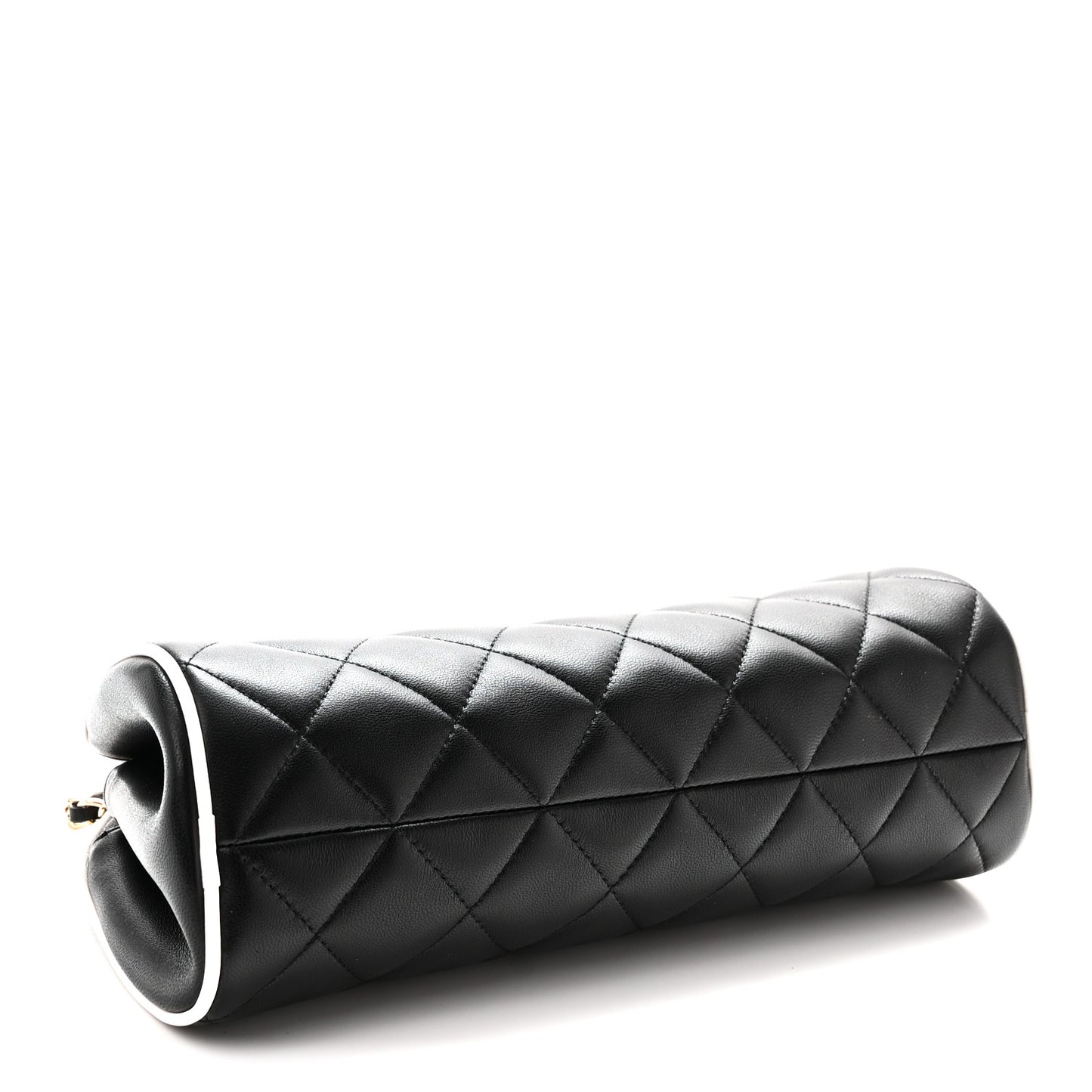 Lambskin Quilted Clutch With Chain Black White