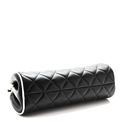Chanel Lambskin Quilted Clutch With Chain Black White 4 of 11