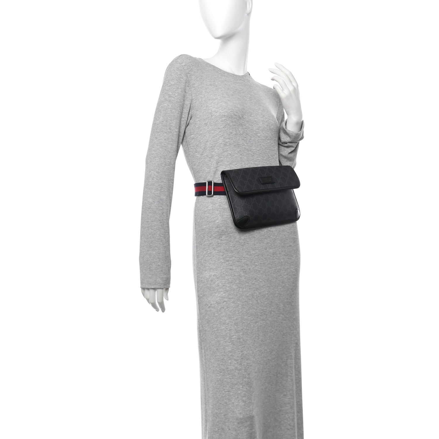 Gucci GG Supreme Monogram Web Slim Belt Bag Black Grey 2 of 10