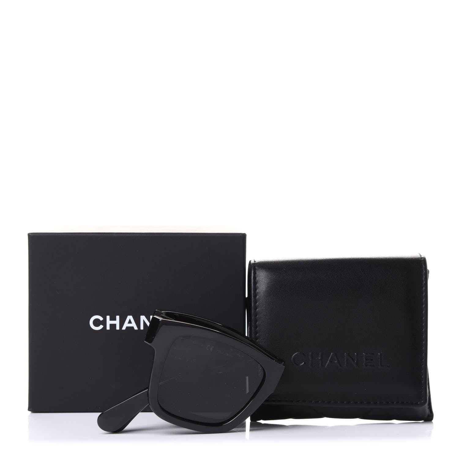 Chanel Acetate Metal Polarized Square Folding Sunglasses 6053 Black Black 9 of 9