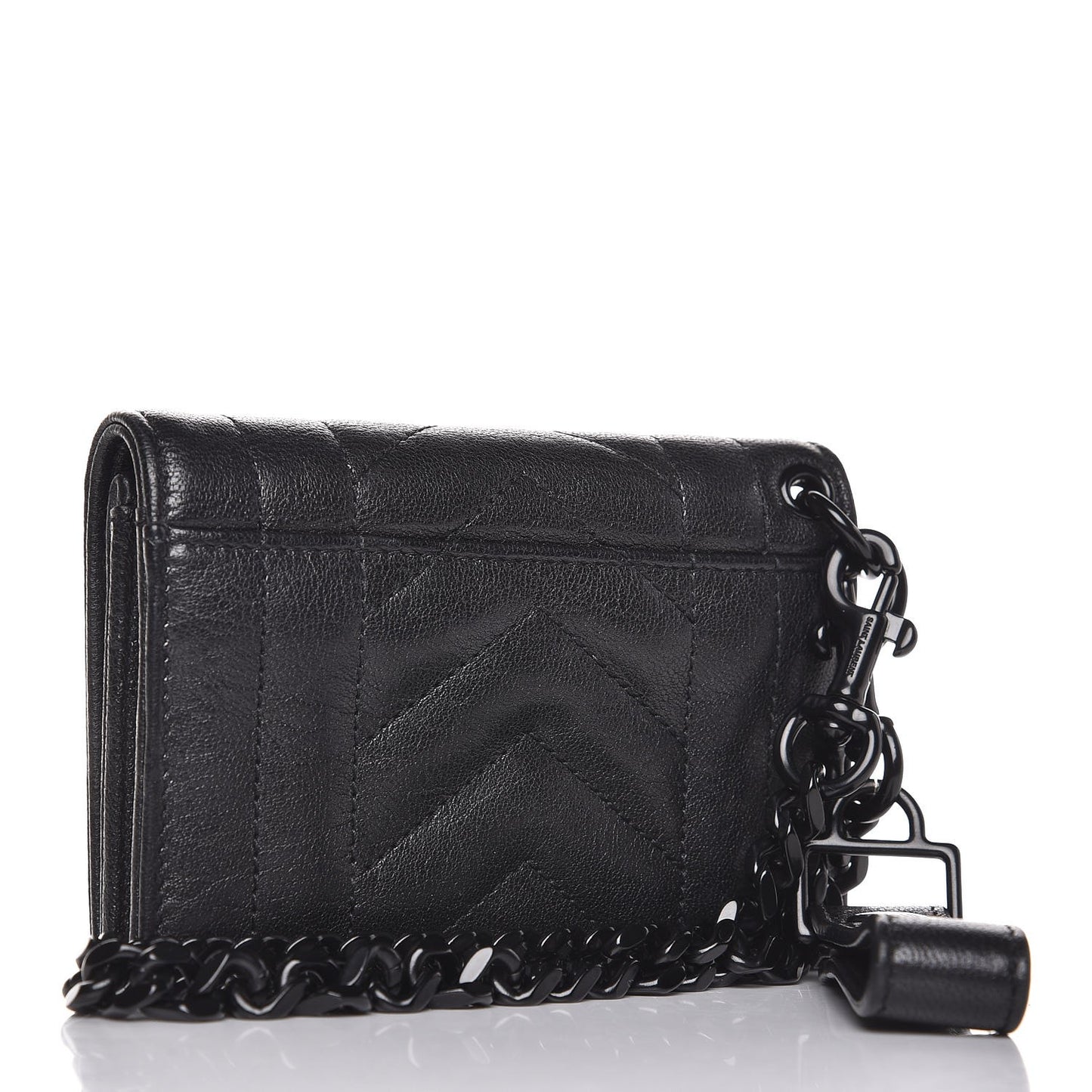 Sheepskin Matelasse Monogram Rider Poncho Chain Snap Wallet Black