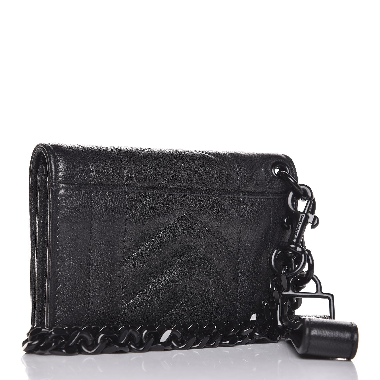 Saint Laurent Sheepskin Matelasse Monogram Rider Poncho Chain Snap Wallet Black 3 of 8