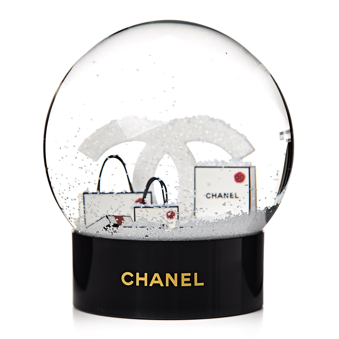 Glass CC Shopping Bag Snow Globe