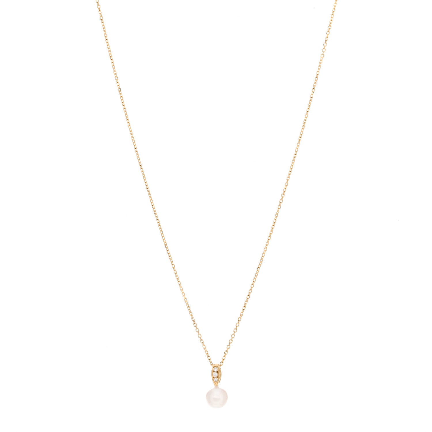 Mikimoto 18K Yellow Gold Diamond Akoya Pearl 7mm Drop Pendant Necklace 1 of 4