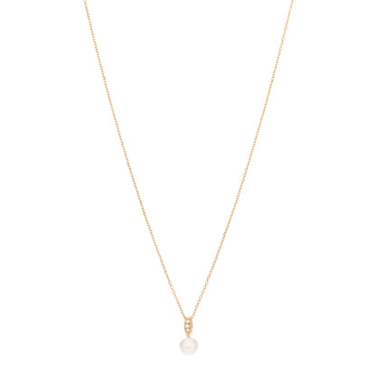 Mikimoto 18K Yellow Gold Diamond Akoya Pearl 7mm Drop Pendant Necklace 1 of 4