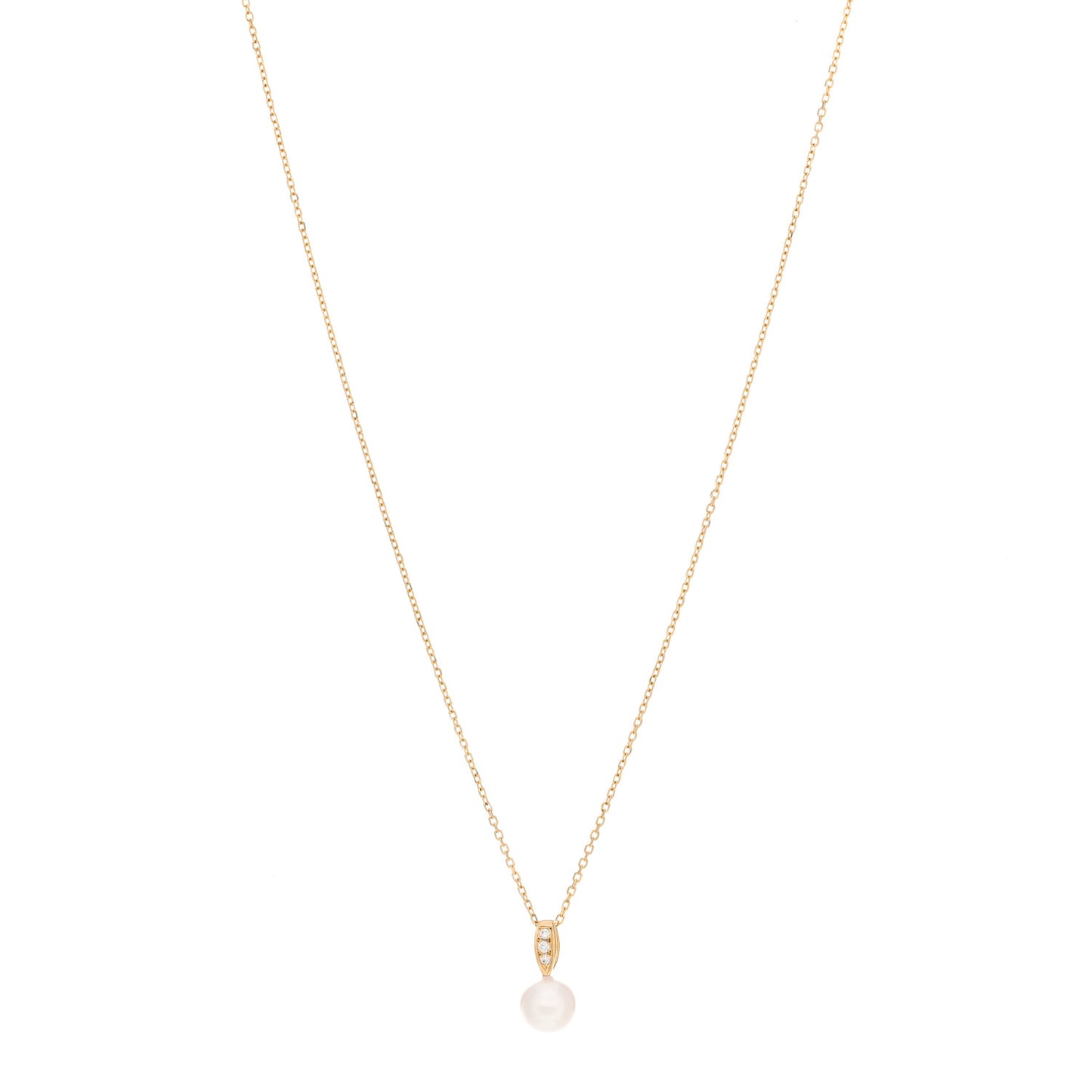 18K Yellow Gold Diamond Akoya Pearl 7.5mm Drop Pendant Necklace