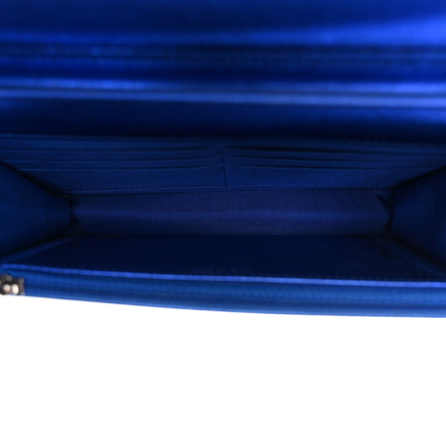 Metallic Patent Calfskin Quilted Boy Wallet on Chain WOC Blue