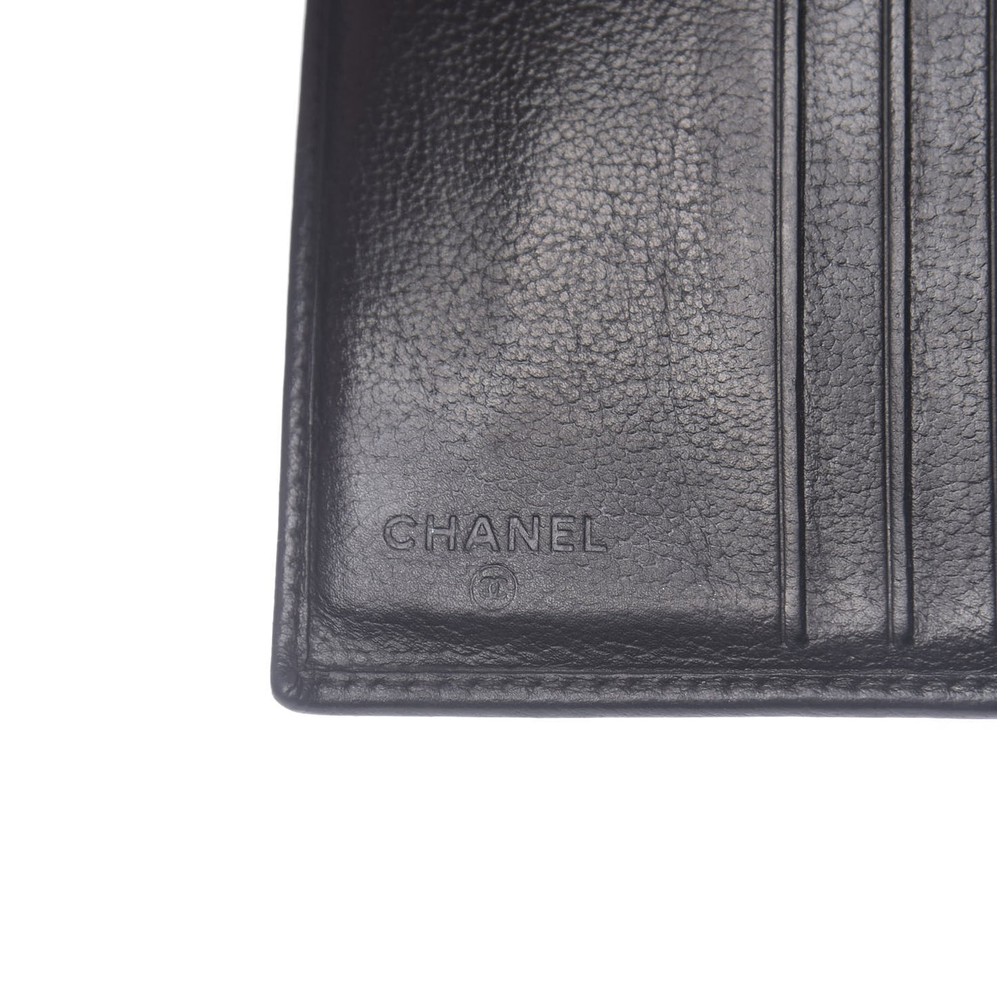 Glazed Goatskin Camellia Embossed French Flap Wallet Black