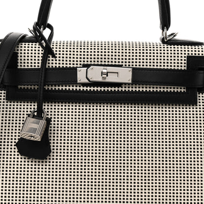 Hermes Toile Quadrille Swift Kelly Sellier 28 Ecru White Black 8 of 13