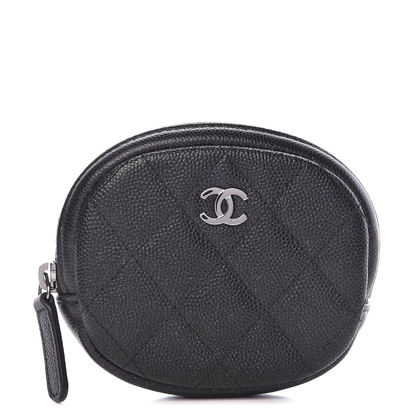 Iridescent Caviar Quilted Zip Around Classic Coin Purse Black