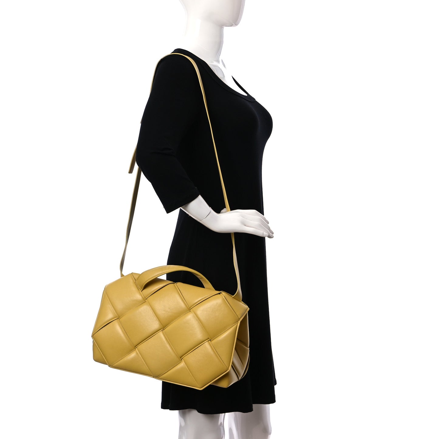 Nappa Intreccio Padded Top Handle Shoulder Bag Corn