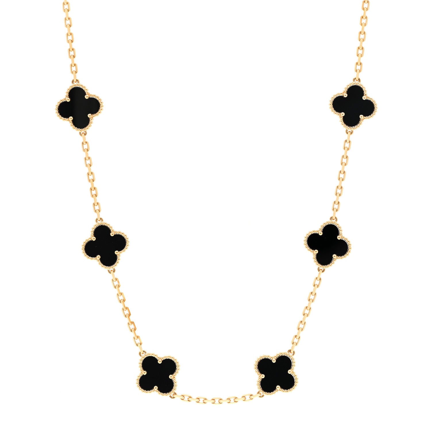 Van Cleef & Arpels 18K Yellow Gold Black Onyx 10 Motifs Vintage Alhambra Necklace 1 of 6