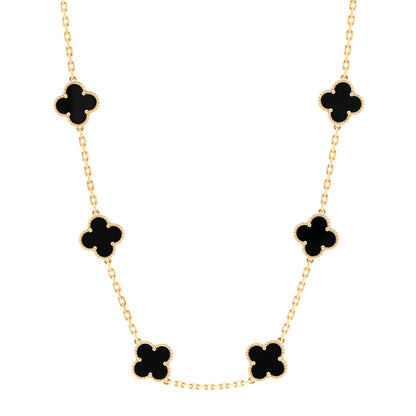 Van Cleef & Arpels 18K Yellow Gold Black Onyx 10 Motifs Vintage Alhambra Necklace 1 of 6
