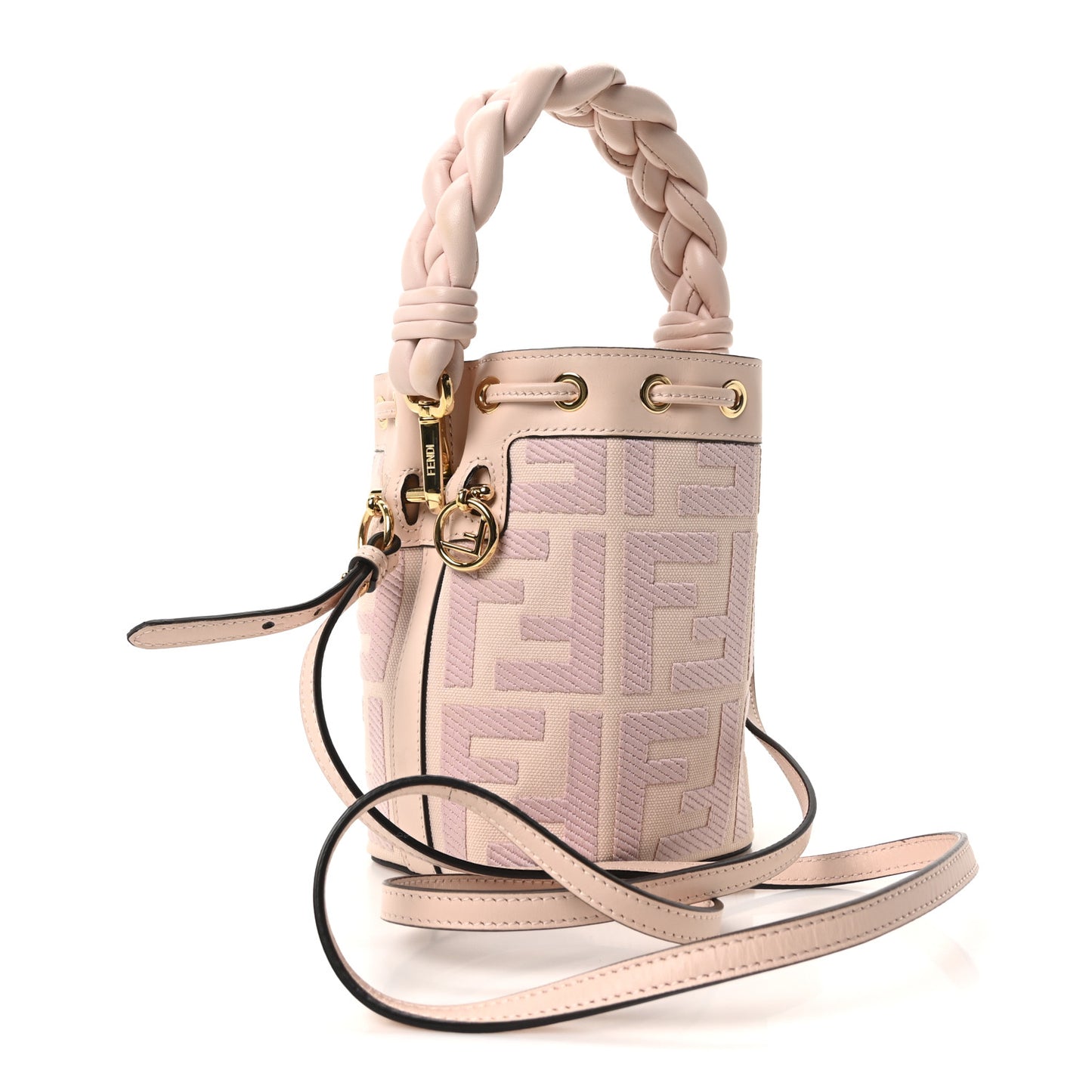 Canvas Nappa F is Fendi FF Embroidered Mini Mon Tresor Bucket Bag Baby Pink