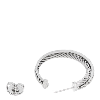 David Yurman Sterling Silver 14K White Gold Diamond Medium Crossover Single Hoop Earring 3 of 4