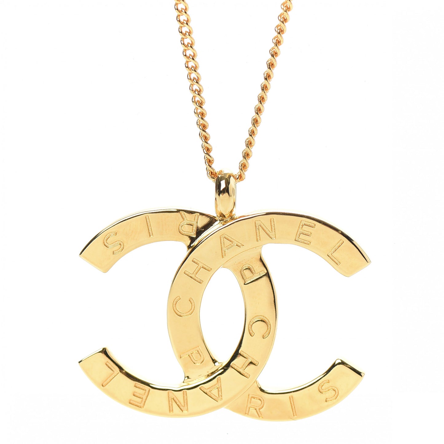 Metal CC Paris Button Necklace Gold