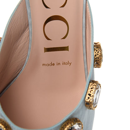 Gucci Moire Fabric Crystal Embellished Lyric Slide Sandals 37 Light Blue 8 of 10