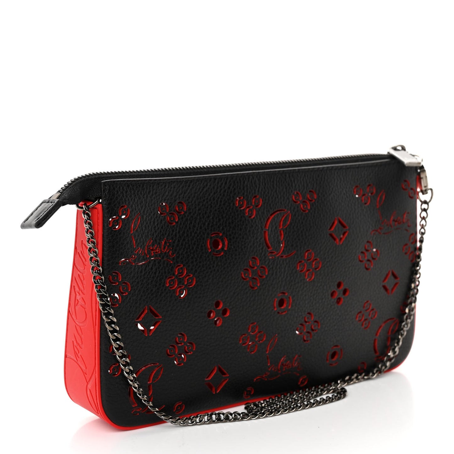 Calfskin Loubinthesky Perforated Shoulder Bag Black