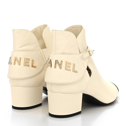 Chanel Lambskin Velvet Cap Toe Short Ankle Boots 37.5 White 4 of 8