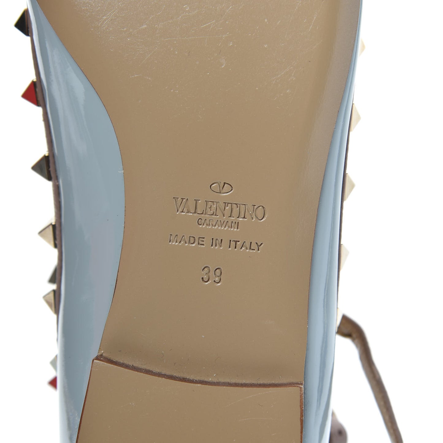 Patent Nappa Rockstud Cage Ballerina Flats 39 Sky Sorbet Poudre