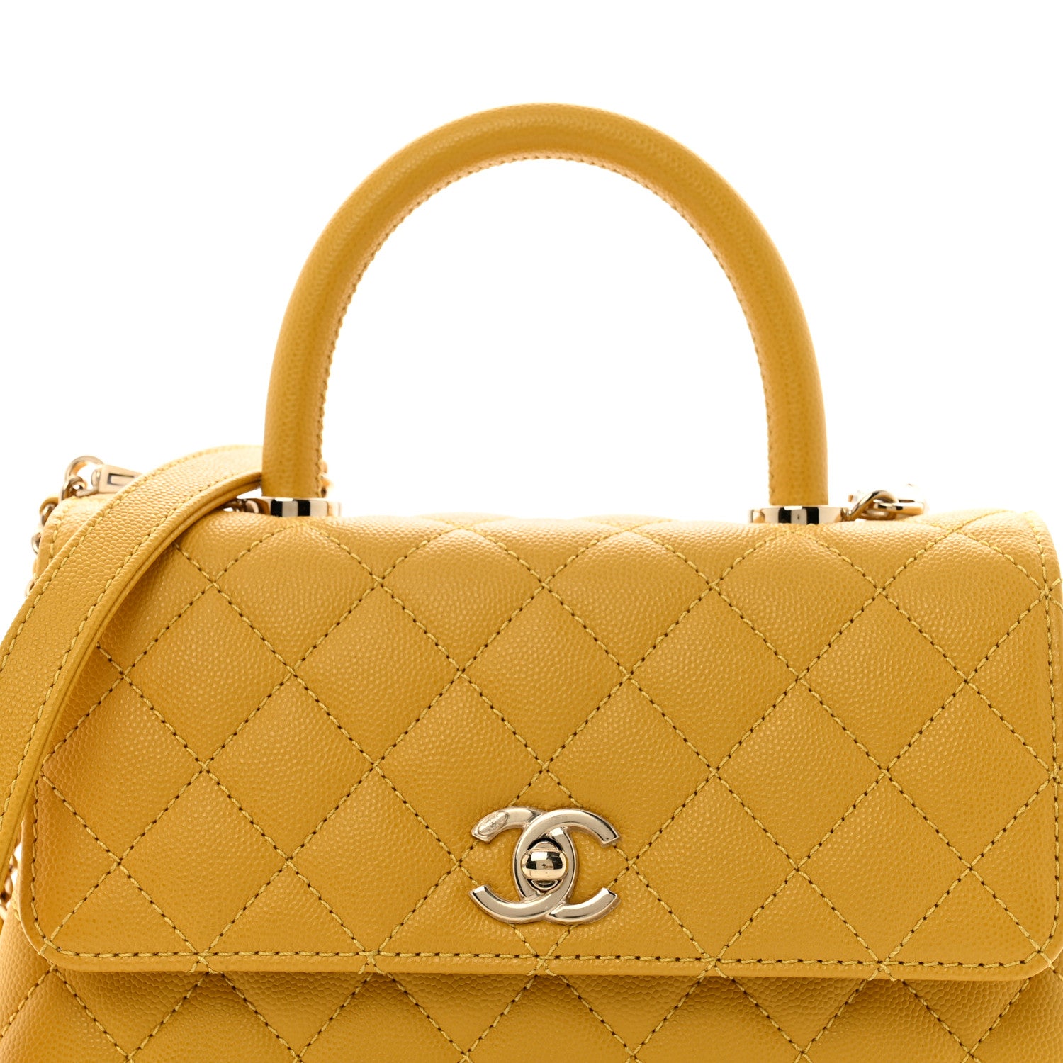 Chanel Caviar Quilted Mini Coco Handle Flap Yellow 8 of 11