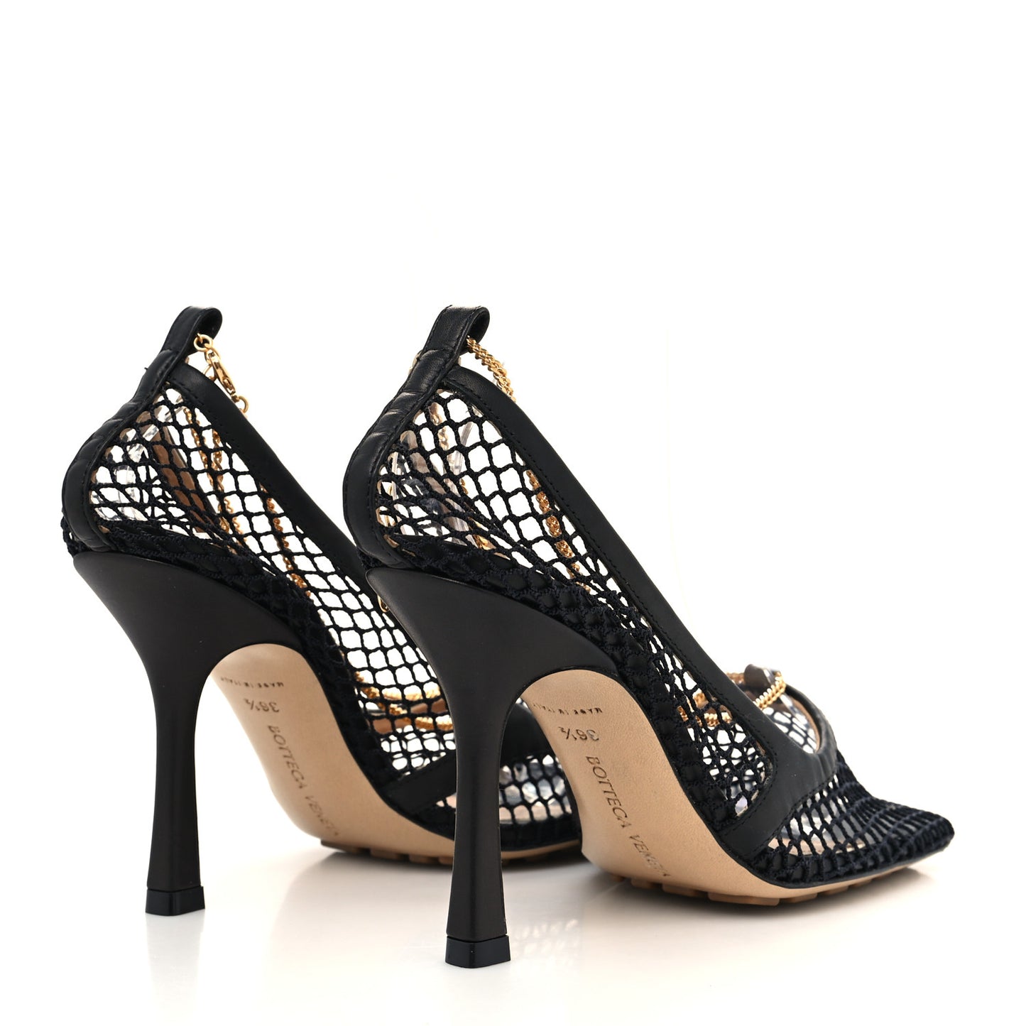Mesh Calfskin Stretch Chain Strap 90mm Pumps 36.5 Black