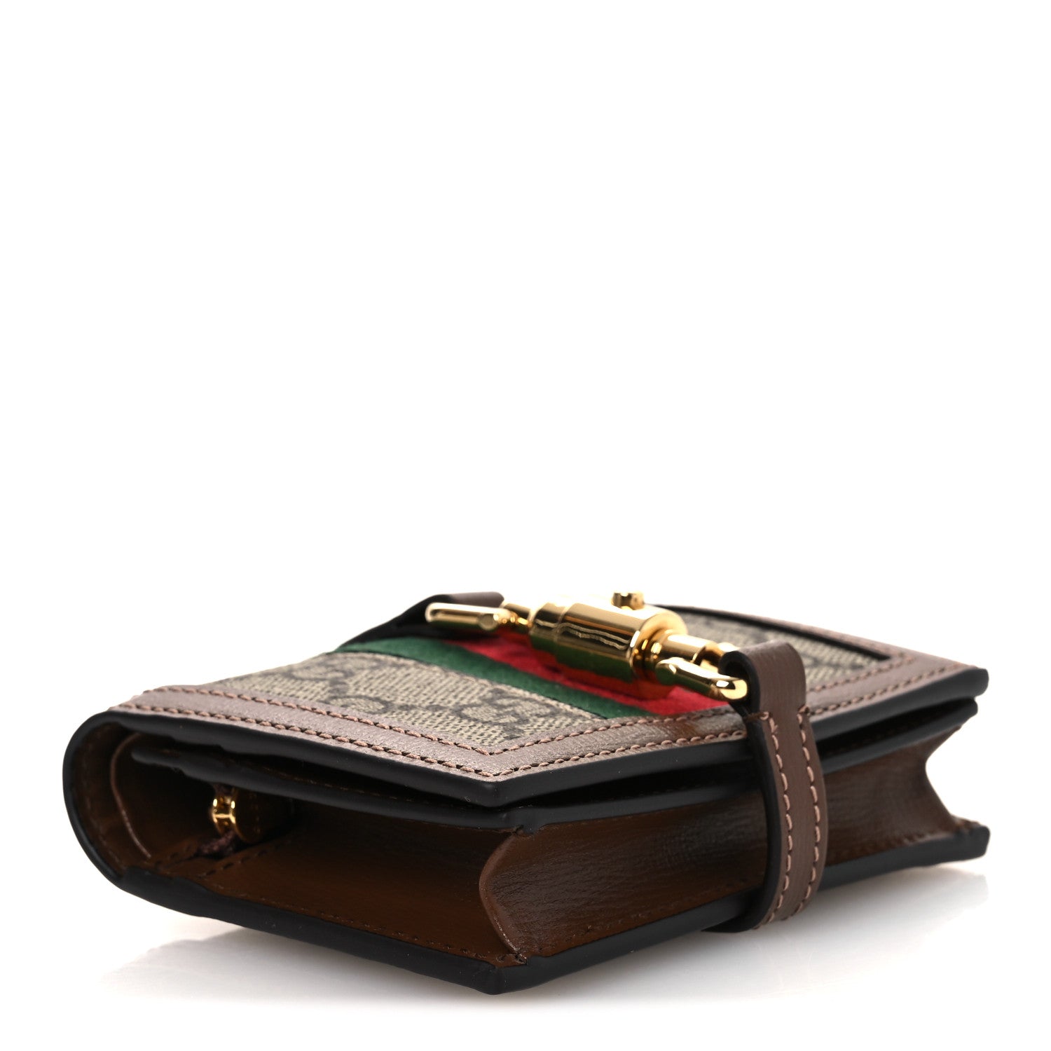 Gucci GG Supreme Monogram Textured Calfskin Web Jackie 1961 Card Case Beige Ebony Brown Sugar 4 of 8