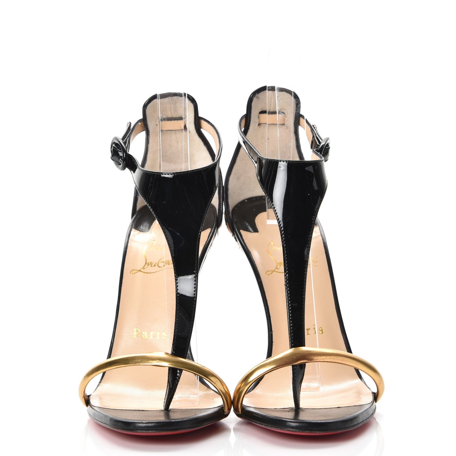 Christian Louboutin Specchio Patent Pony Athena Alta 100 T-Strap Sandals 37.5 Version Black 2 of 8
