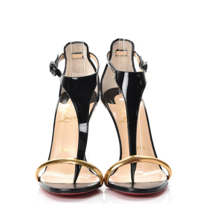 Christian Louboutin Specchio Patent Pony Athena Alta 100 T-Strap Sandals 37.5 Version Black 2 of 8