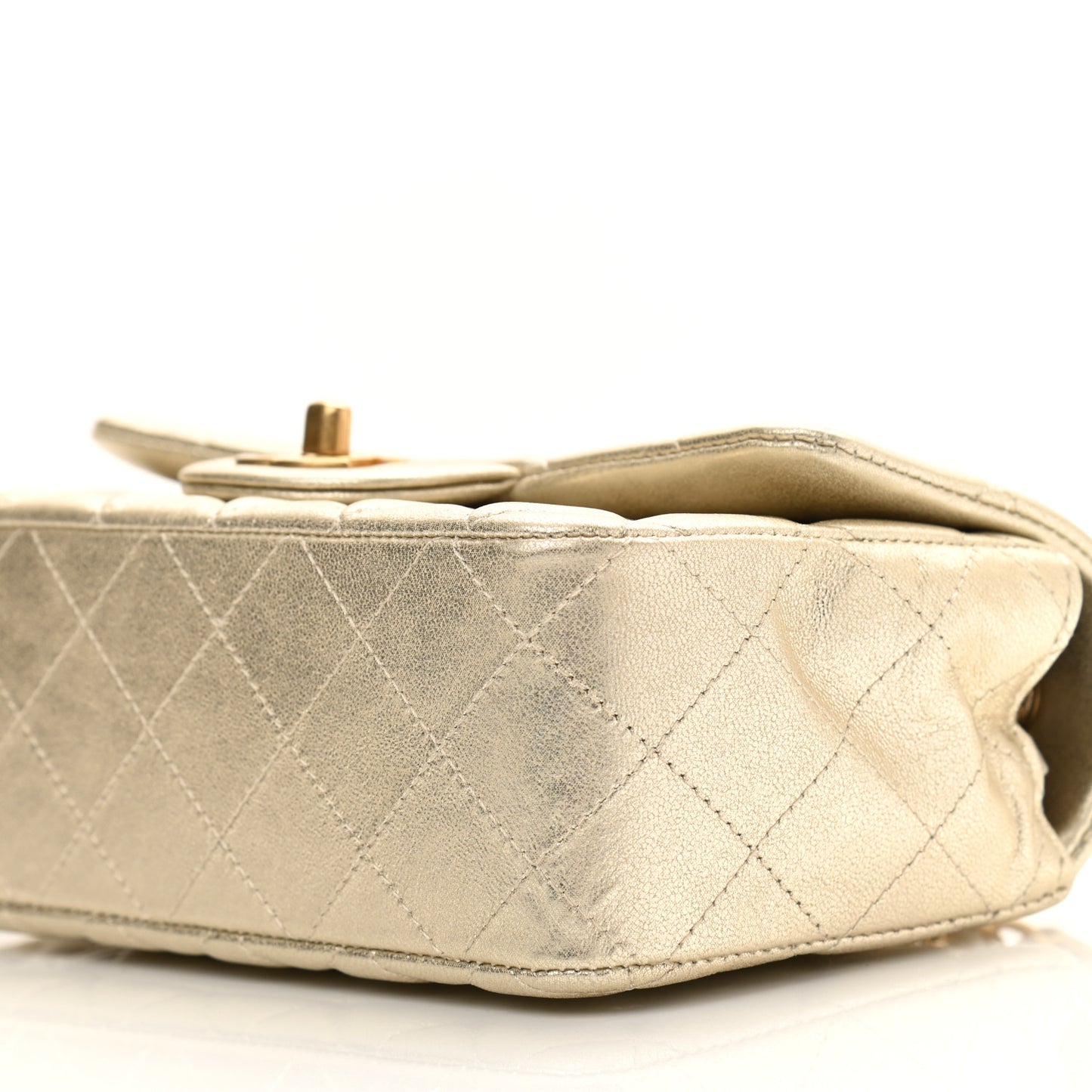 Metallic Lambskin Quilted Mini Rectangular Flap Gold