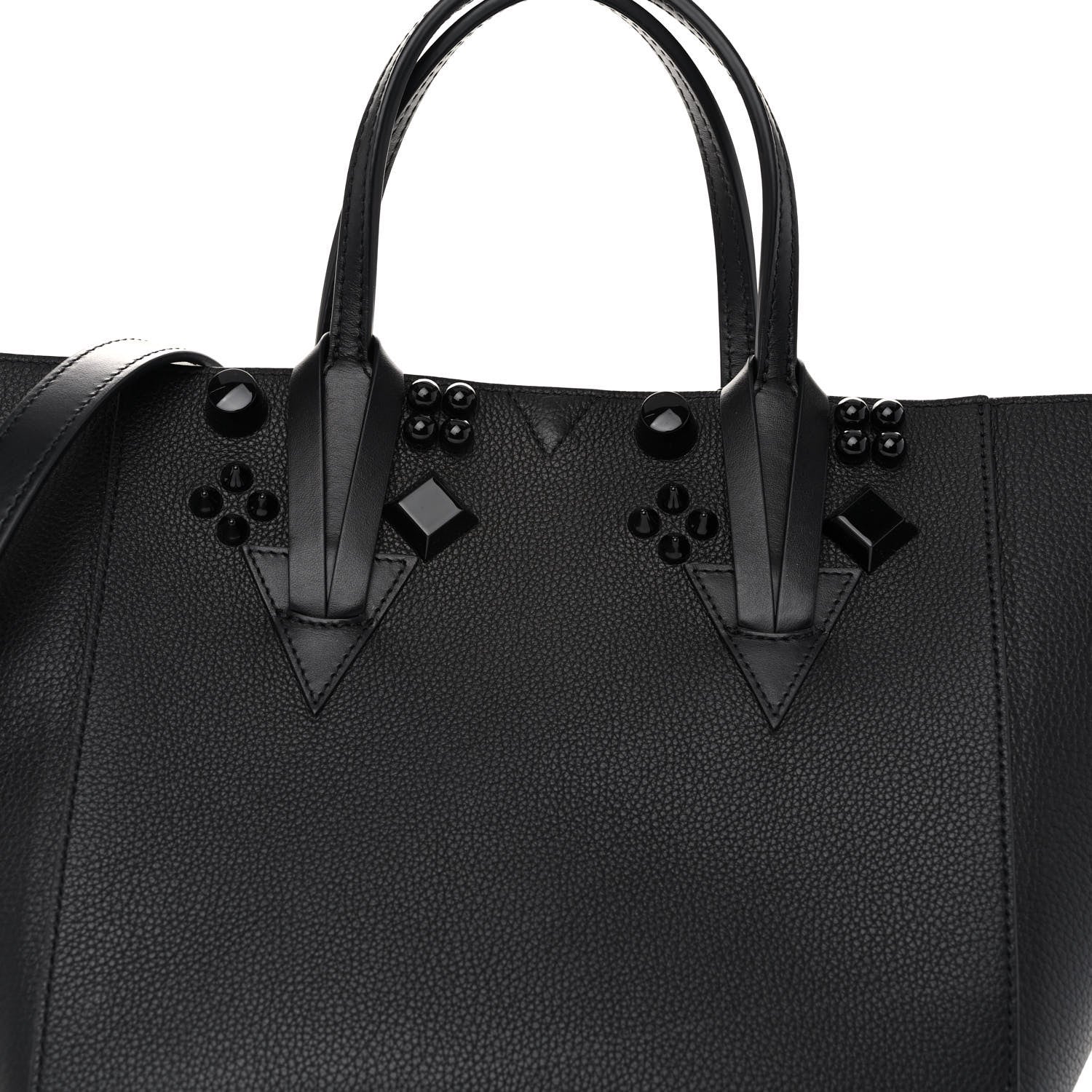 Christian Louboutin Calfskin Empire Spike Studded Small Cabachic Tote Black 7 of 9