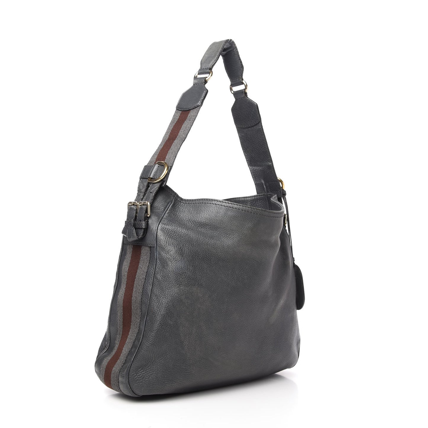 Pebbled Calfskin Medium Heritage Shoulder Bag Charcoal Grey