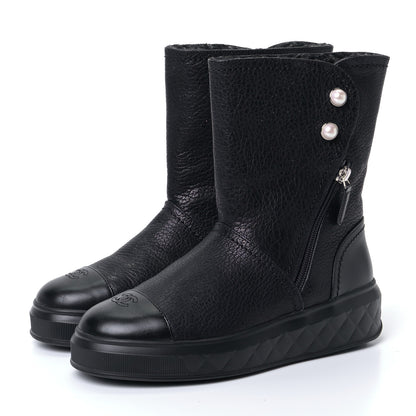 Chanel Sheepskin Shearling Short Snow Boots 36.5 Black 1 of 6