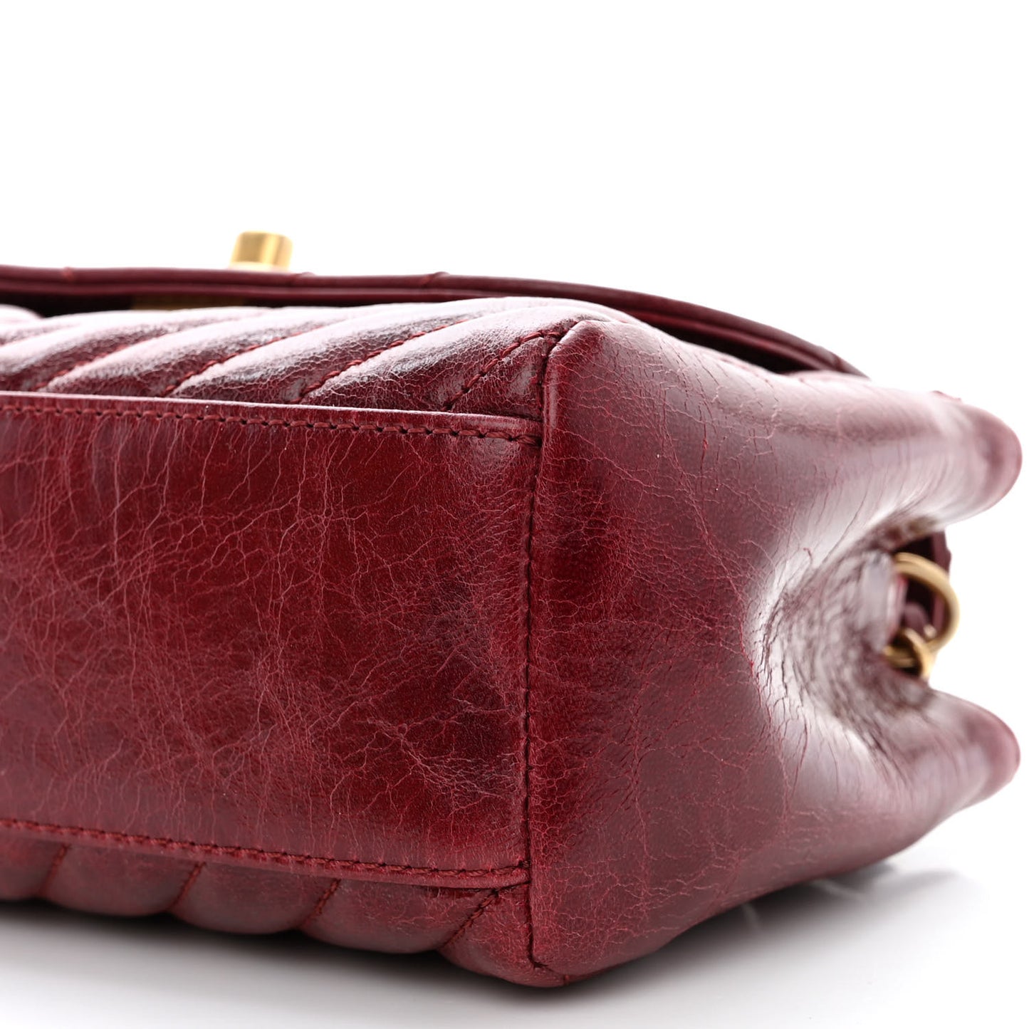 Glazed Calfskin Chevron Quilted Small Hampton Flap Burgundy