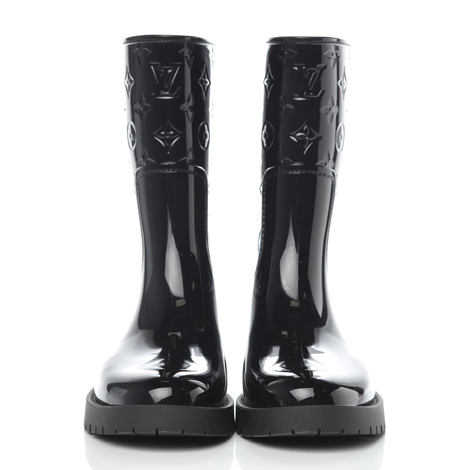 Louis Vuitton Rubber Embossed Monogram Drops Flat Half Boots 40 Black 2 of 8