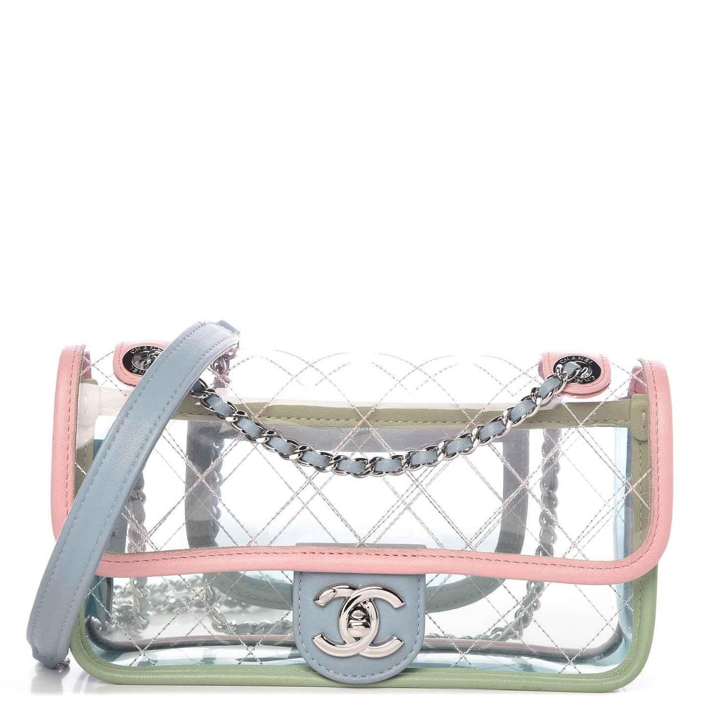 Lambskin PVC Quilted Mini Coco Splash Flap Blue Green