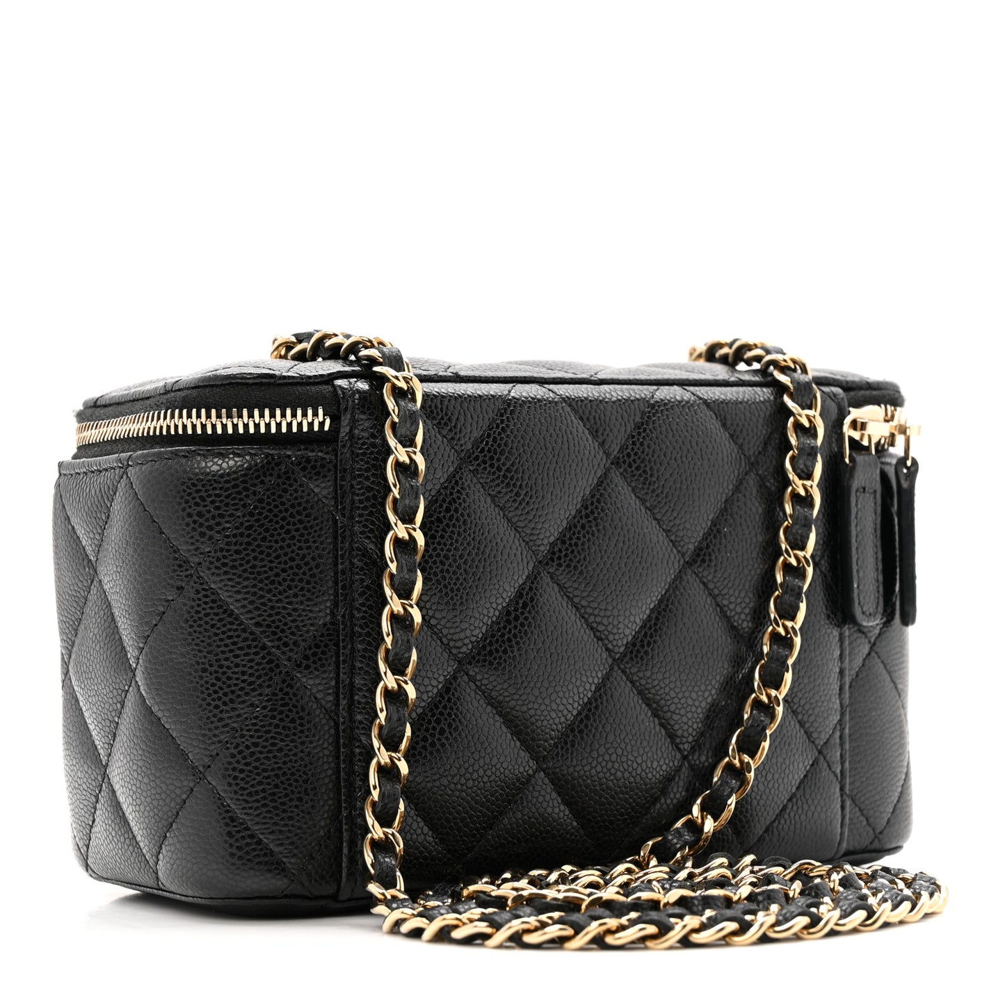 Caviar Quilted Small Vanity Case With Chain Black