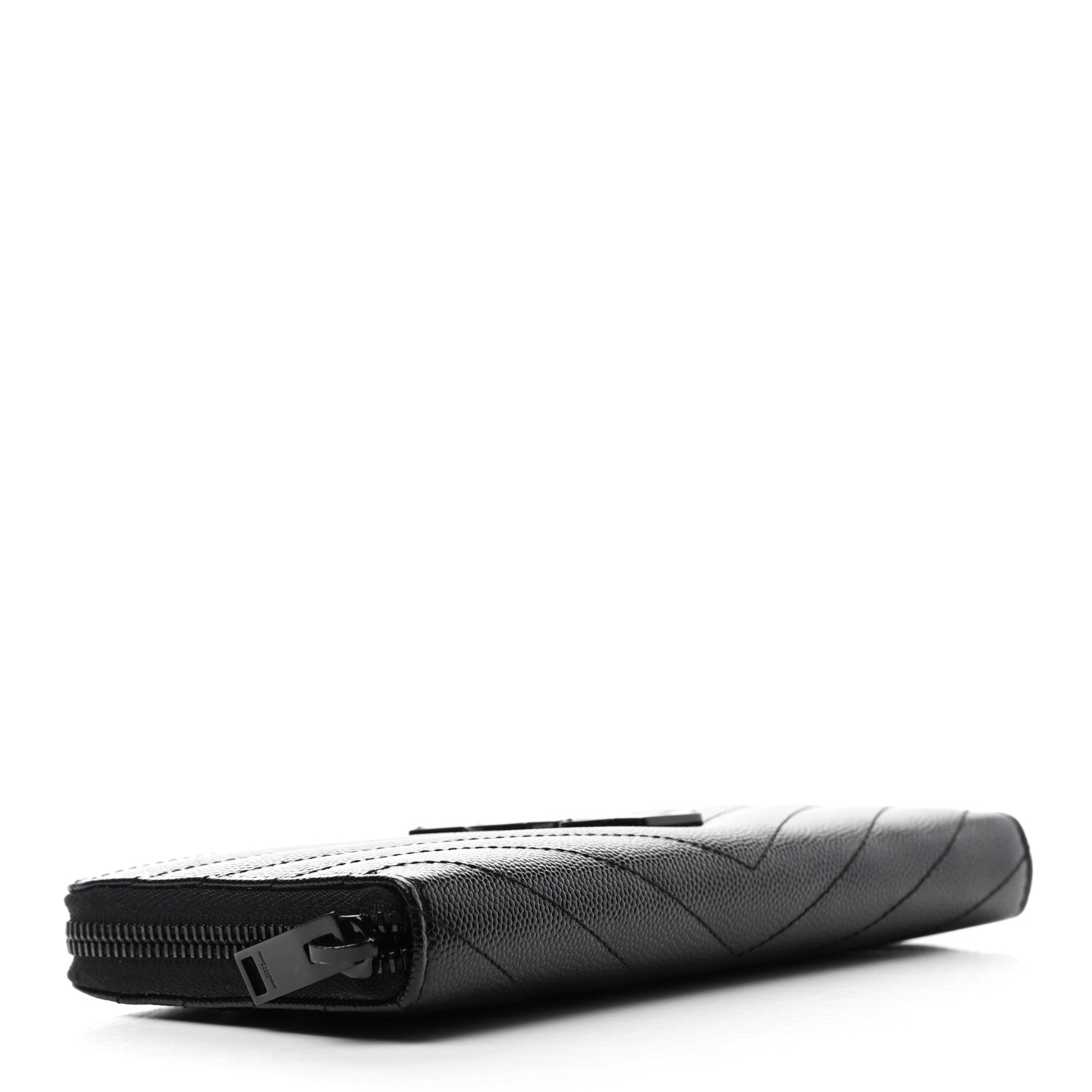 Saint Laurent Grain De Poudre Matelasse Chevron Monogram Zip Around Wallet Black 4 of 6