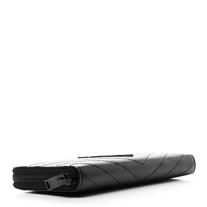 Saint Laurent Grain De Poudre Matelasse Chevron Monogram Zip Around Wallet Black 4 of 6