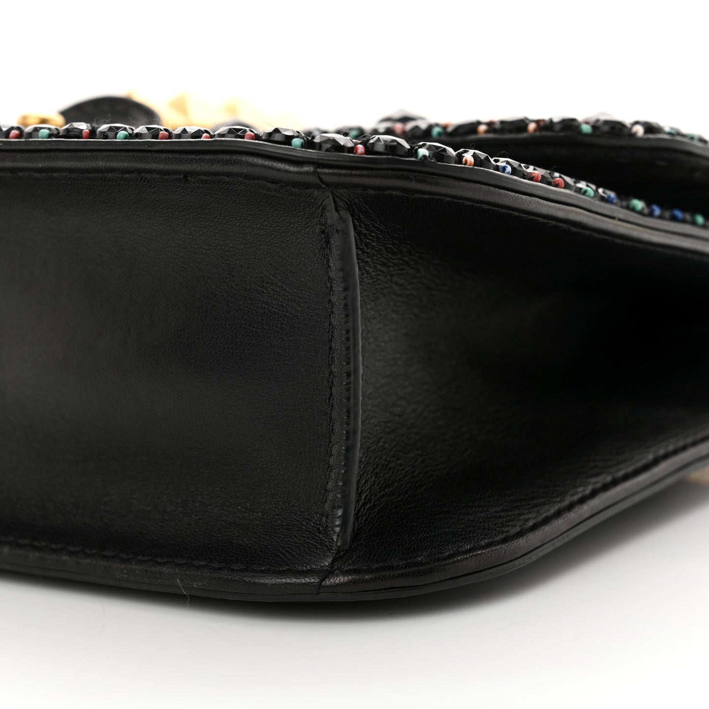 Vitello Beaded Medium Glam Lock Rockstud Flap Black