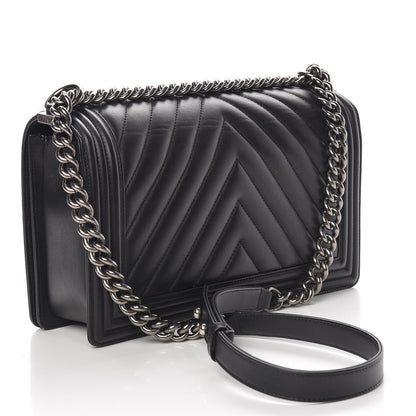 Chanel Calfskin Chevron Quilted New Medium Boy Flap Black 3 of 14