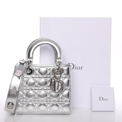 Christian Dior Metallic Grained Calfskin Cannage Small Lucky Badges My Lady Dior Silver 8 of 8