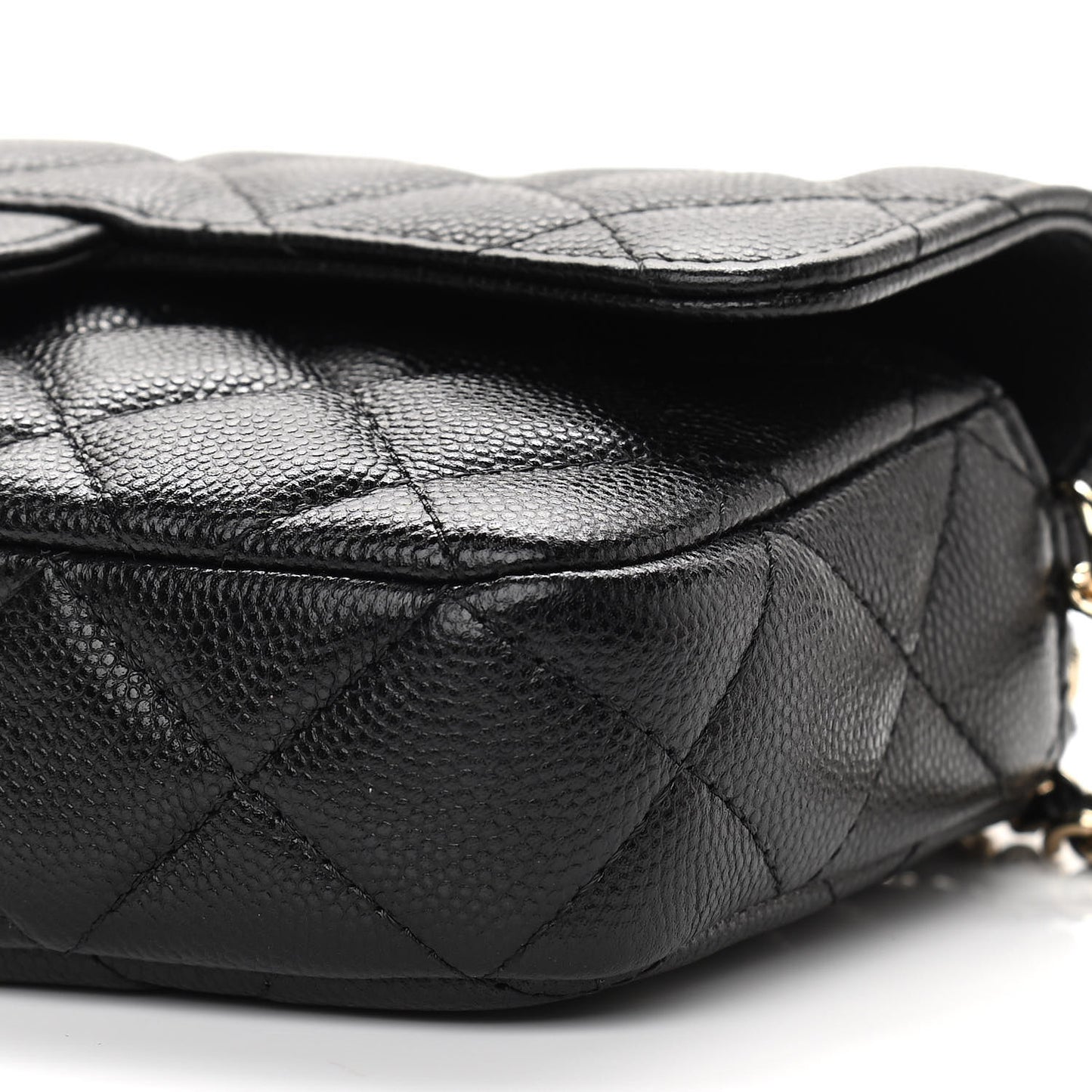Caviar Quilted Flap Phone Holder With Chain Black