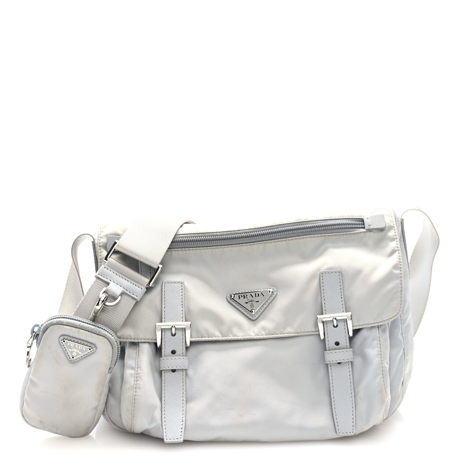 Prada Re-Nylon Vela Saffiano Pocket Double Buckle Messenger Shoulder Bag Fiordaliso 1 of 9