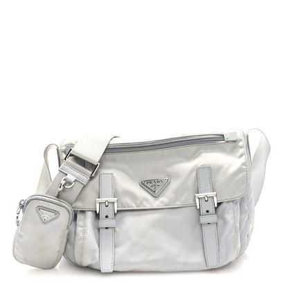 Prada Re-Nylon Vela Saffiano Pocket Double Buckle Messenger Shoulder Bag Fiordaliso 1 of 9