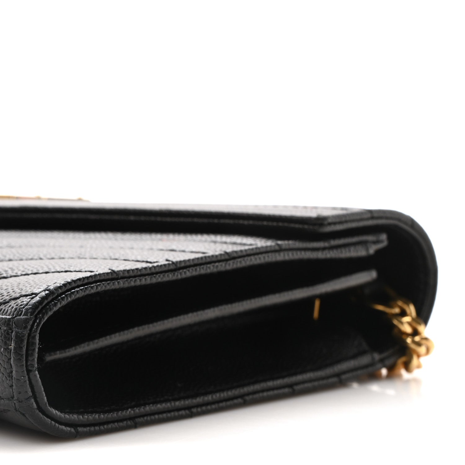 Saint Laurent Grain De Poudre Matelasse Chevron Monogram Chain Wallet Black 10 of 12