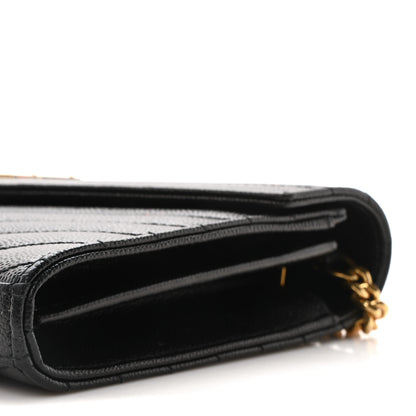 Saint Laurent Grain De Poudre Matelasse Chevron Monogram Chain Wallet Black 10 of 12