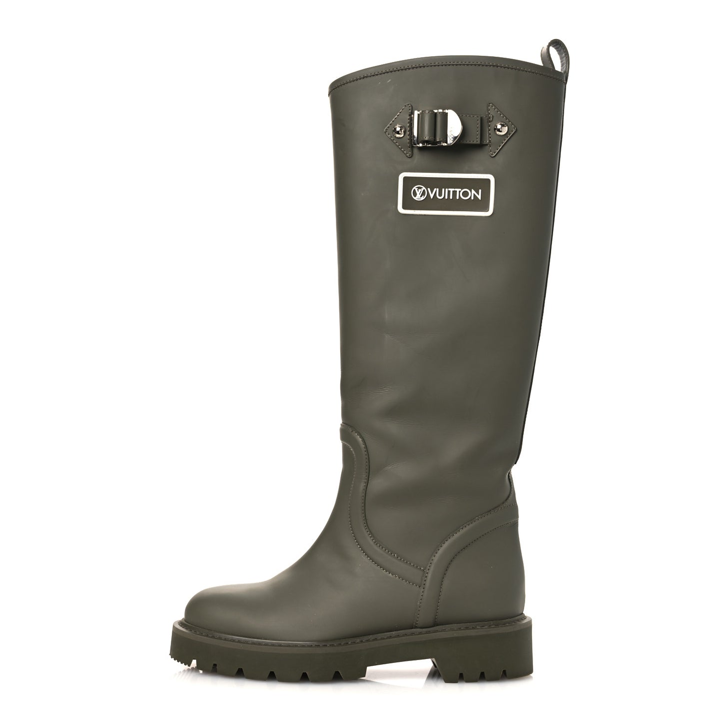 Rubber Calfskin Territory Flat High Boots 36 Khaki