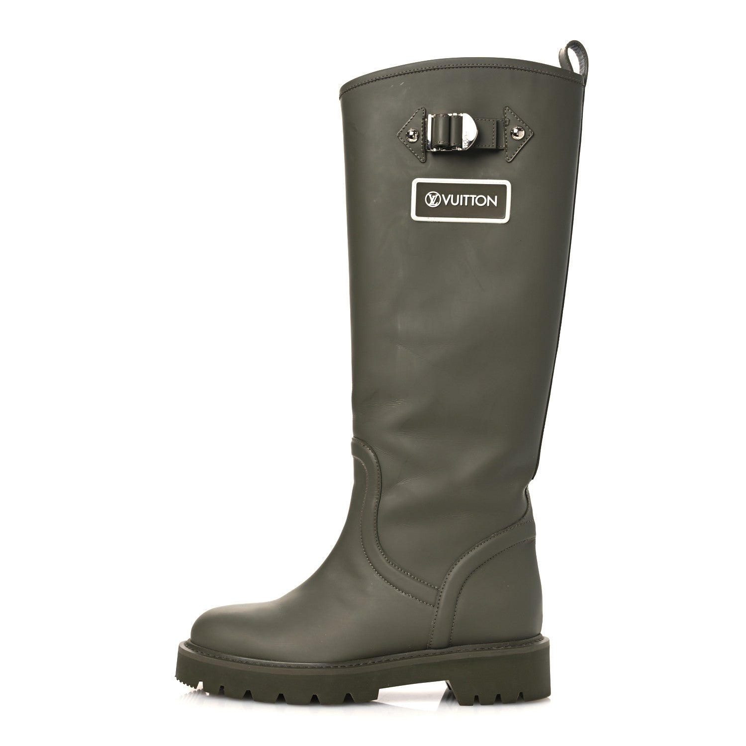 Louis Vuitton Rubber Calfskin Territory Flat High Boots 36 Khaki 1 of 13