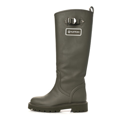 Louis Vuitton Rubber Calfskin Territory Flat High Boots 36 Khaki 1 of 13